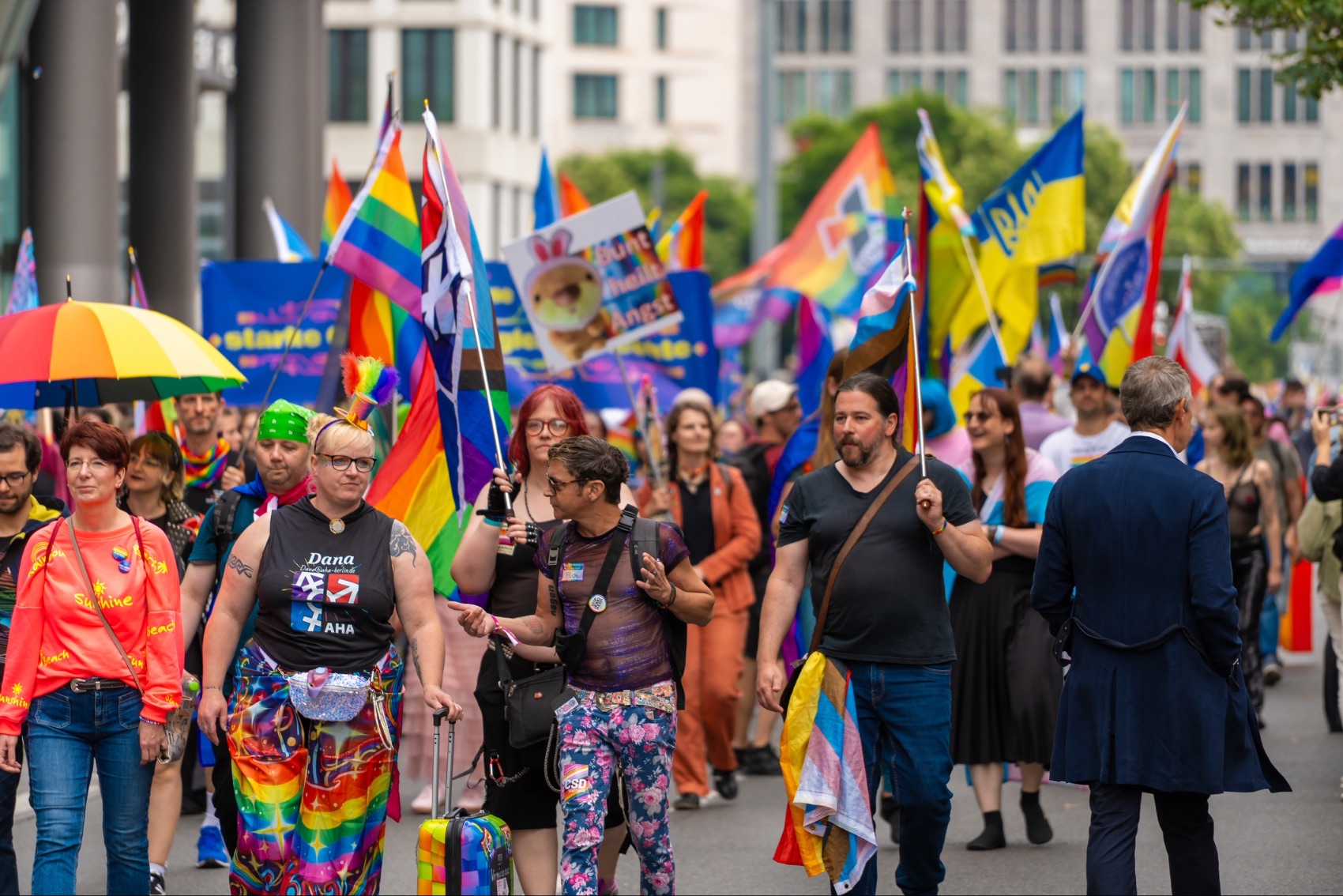 People walking in the Pride parade in Schöneberg, Berlin