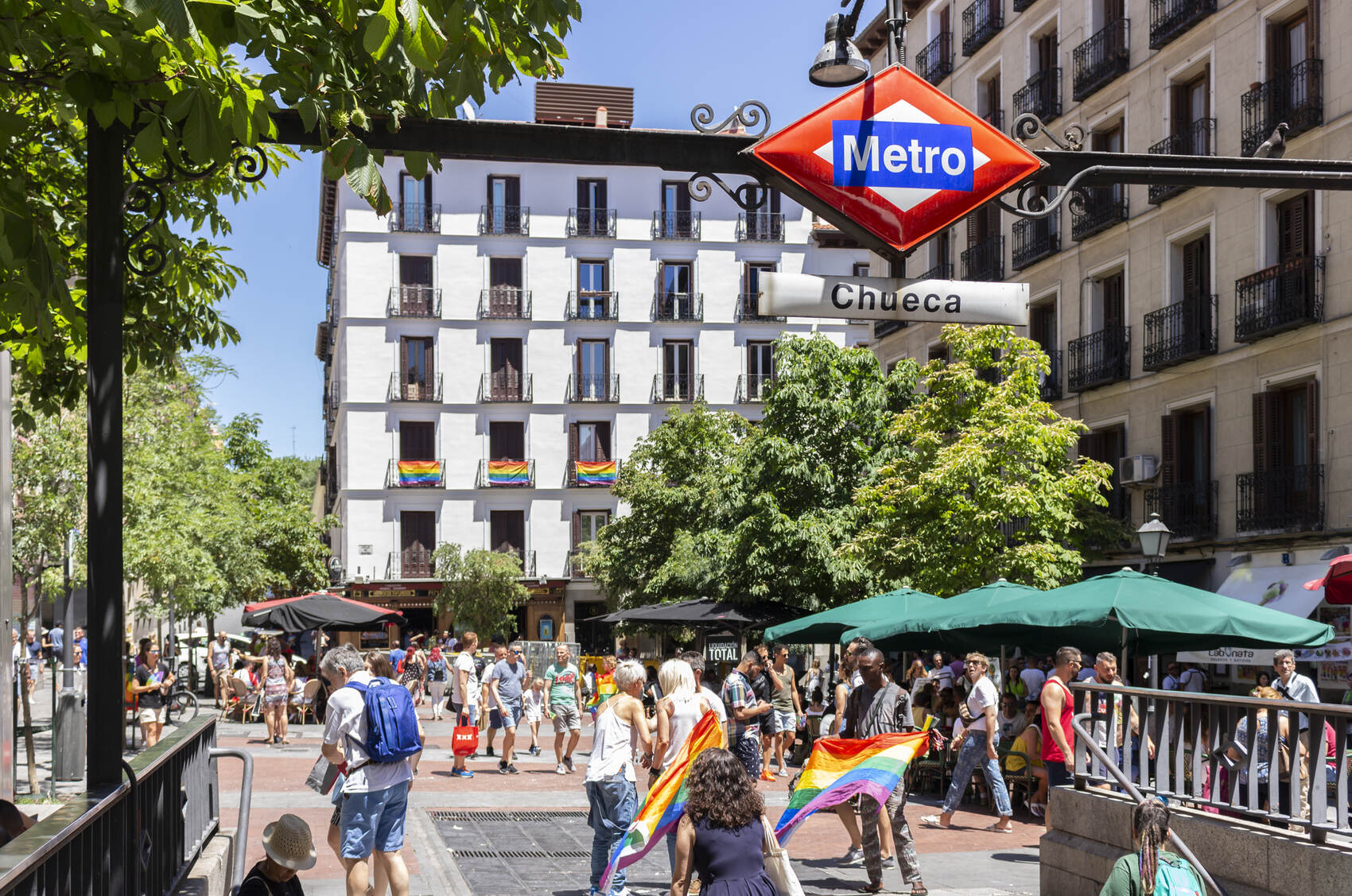 Sunshine bathing the streets of Chueca in Madrid