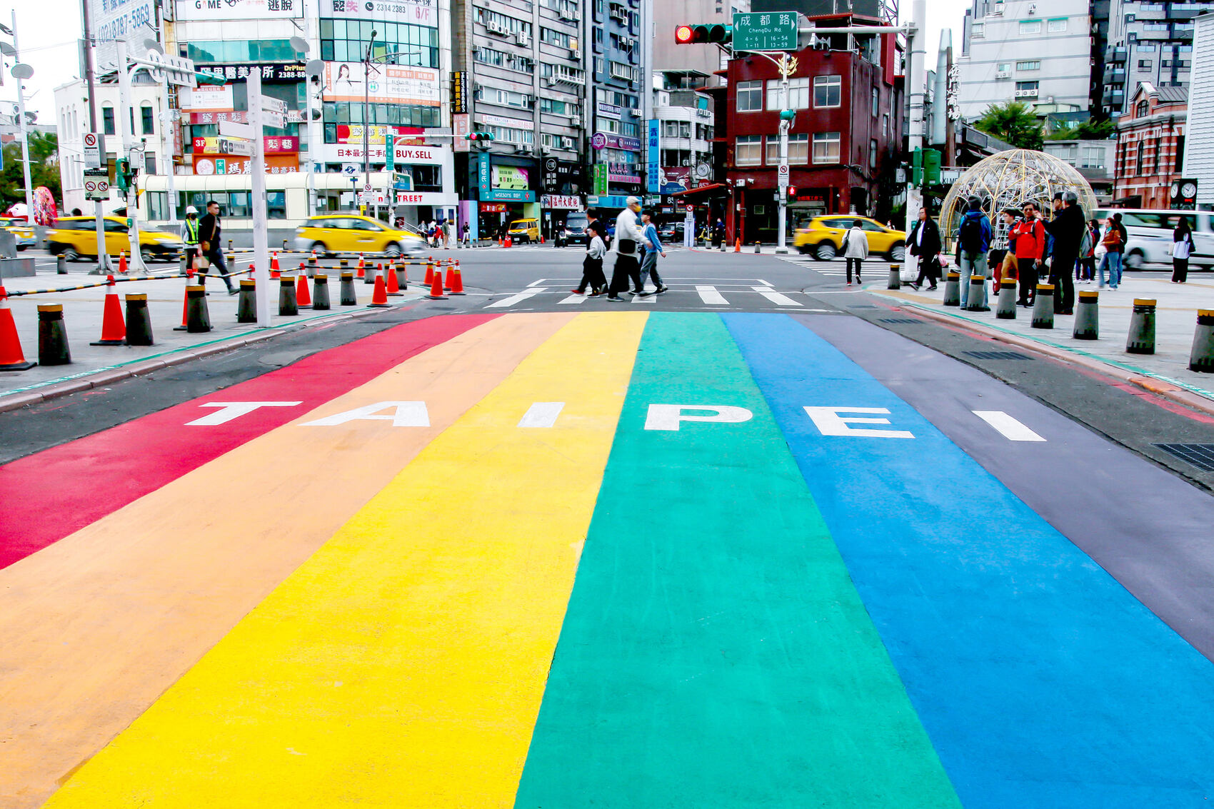 A colourful crossing in the district of Ximen in Taipei, Taiwan
