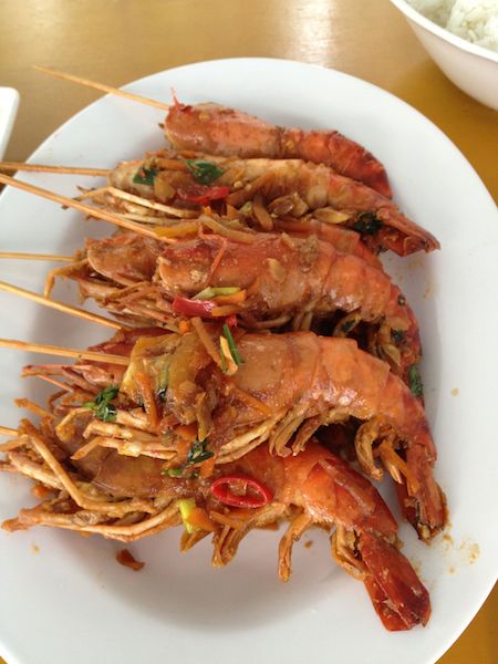 <p>You must try some seafood when visiting Indonesia. The prawns especially!</p> cooked prawns