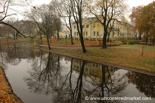 <p>Taking a stroll along the Pilsetas Canal, Riga.</p> Taking a stroll along the Pilsetas Canal, Riga.