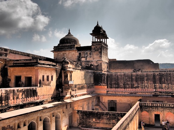 Clambering up to the roof of the Amber Fort, Jaipur