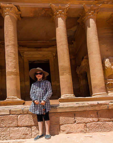My daughter in front of the Treasury at Petra. Without the flash, her face would be far more underexposed and dark.