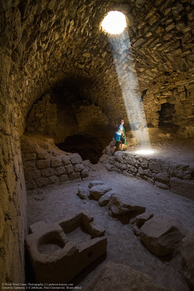 light beam in an underground ruin in jordan