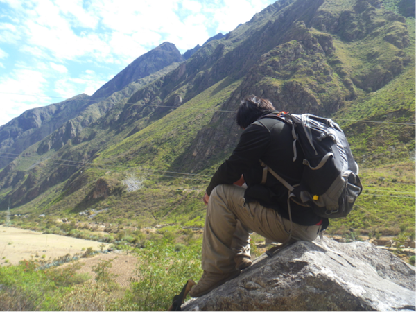 <p>When the guide is looking beat, you know you’re in trouble.</p> Guide resting on the trail.