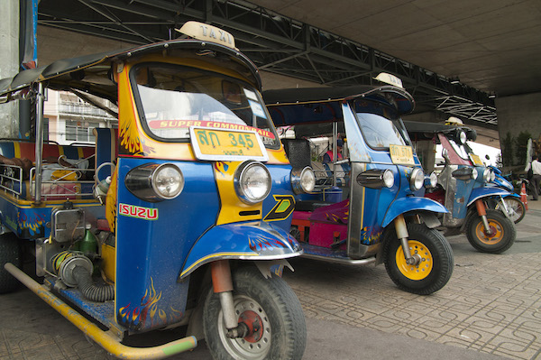 <p>A tuk-tuk stand in Bangkok.</p> A tuk-tuk stand in Bangkok.