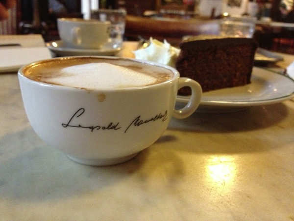 Cappuccino and Sacher torte at Café Hawelka.