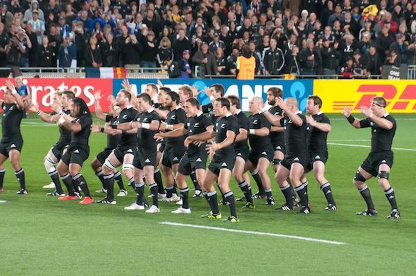 The All Blacks doing the haka before the finals of the 2011 World Cup