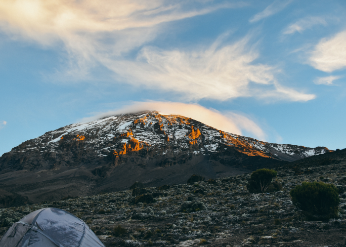 looking up from the G Adventures summit camp during sunrise on Mount Kilimanjaro