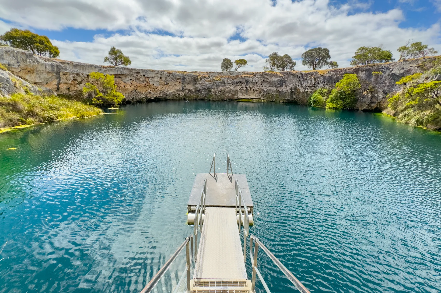 Stairs lead down to Blue Lake in Mount Gambier