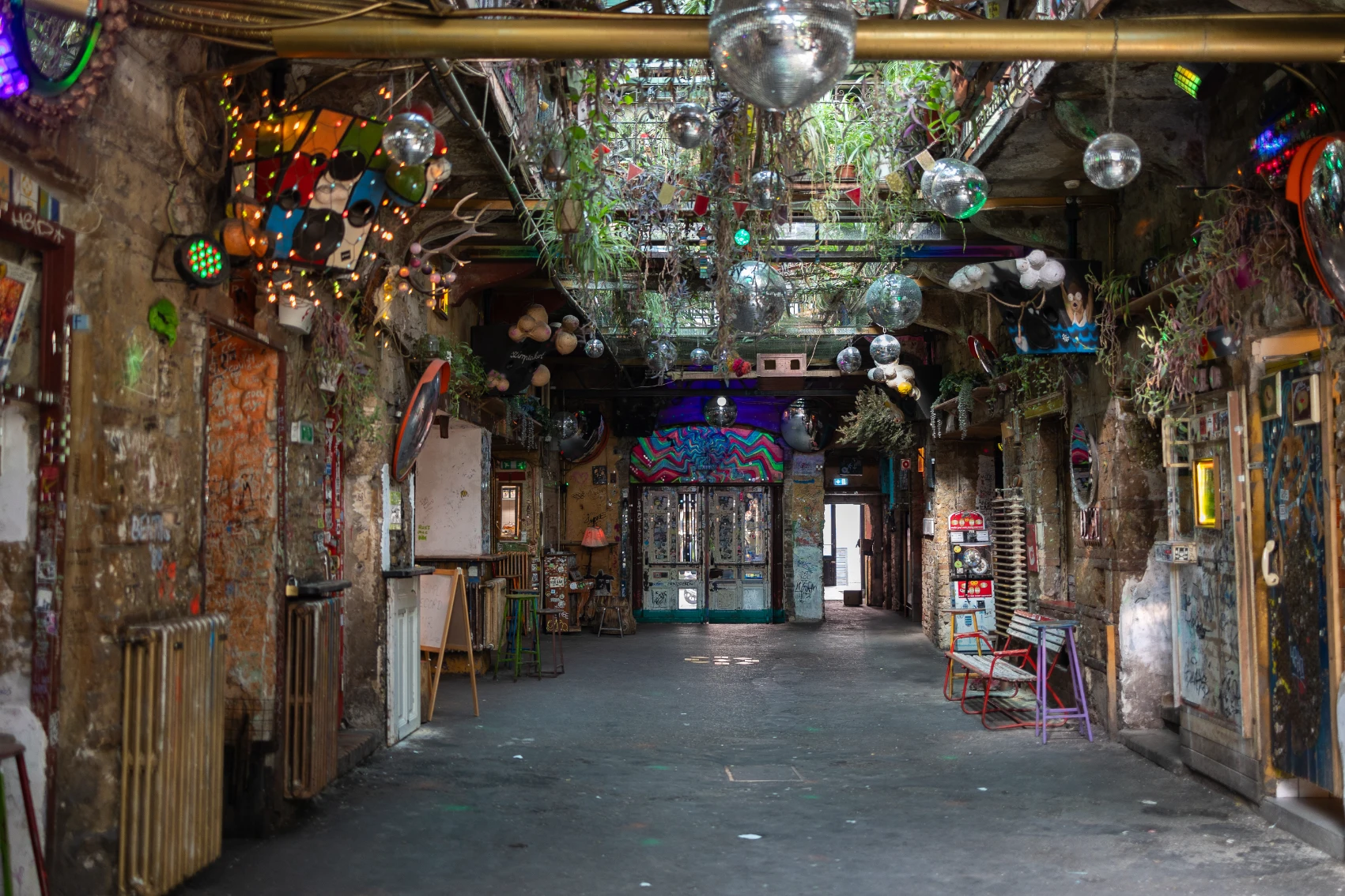 The interior of a ruin bar in Budapest, Hungary