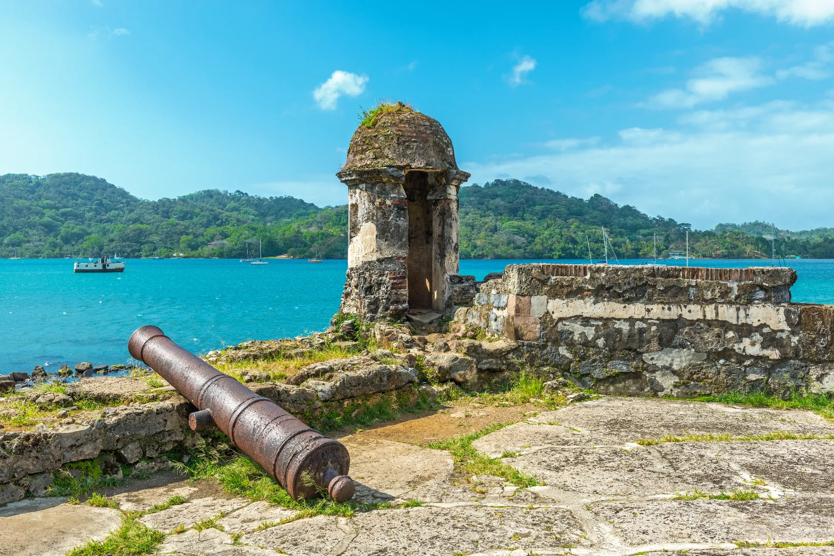 Portobelo, Panama Looking out at the blue Caribbean Sea from the fort of Portobelo, Panama