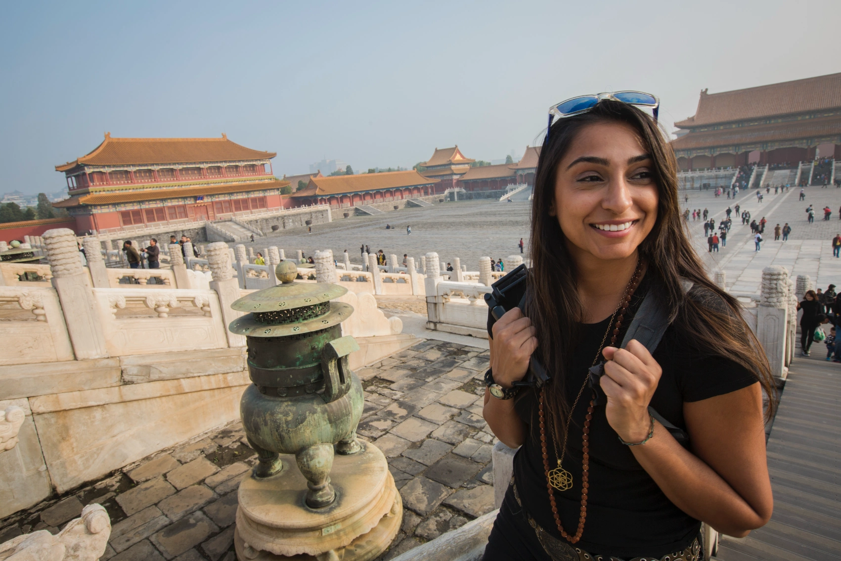 Forbidden City, Beijing A woman traveller in the Forbidden City in Beijing, China