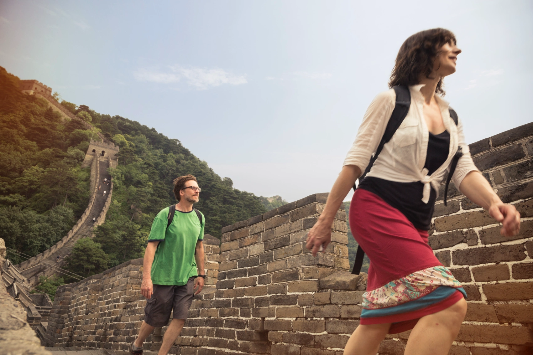 Great Wall of China Travellers walk along the Great Wall of China