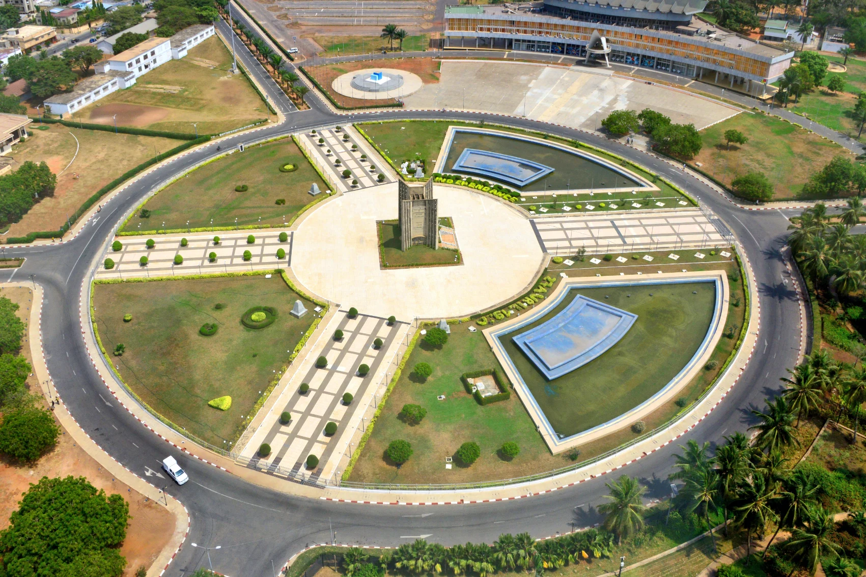 Independence Monument, Lomé Aerial view of Independence Monument, surrounded by a roundabout and buildings in Lomé, Togo
