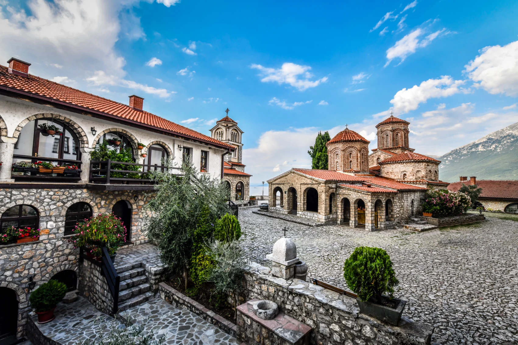 Stone exterior of the Monastery of St Naum, North Macedonia
