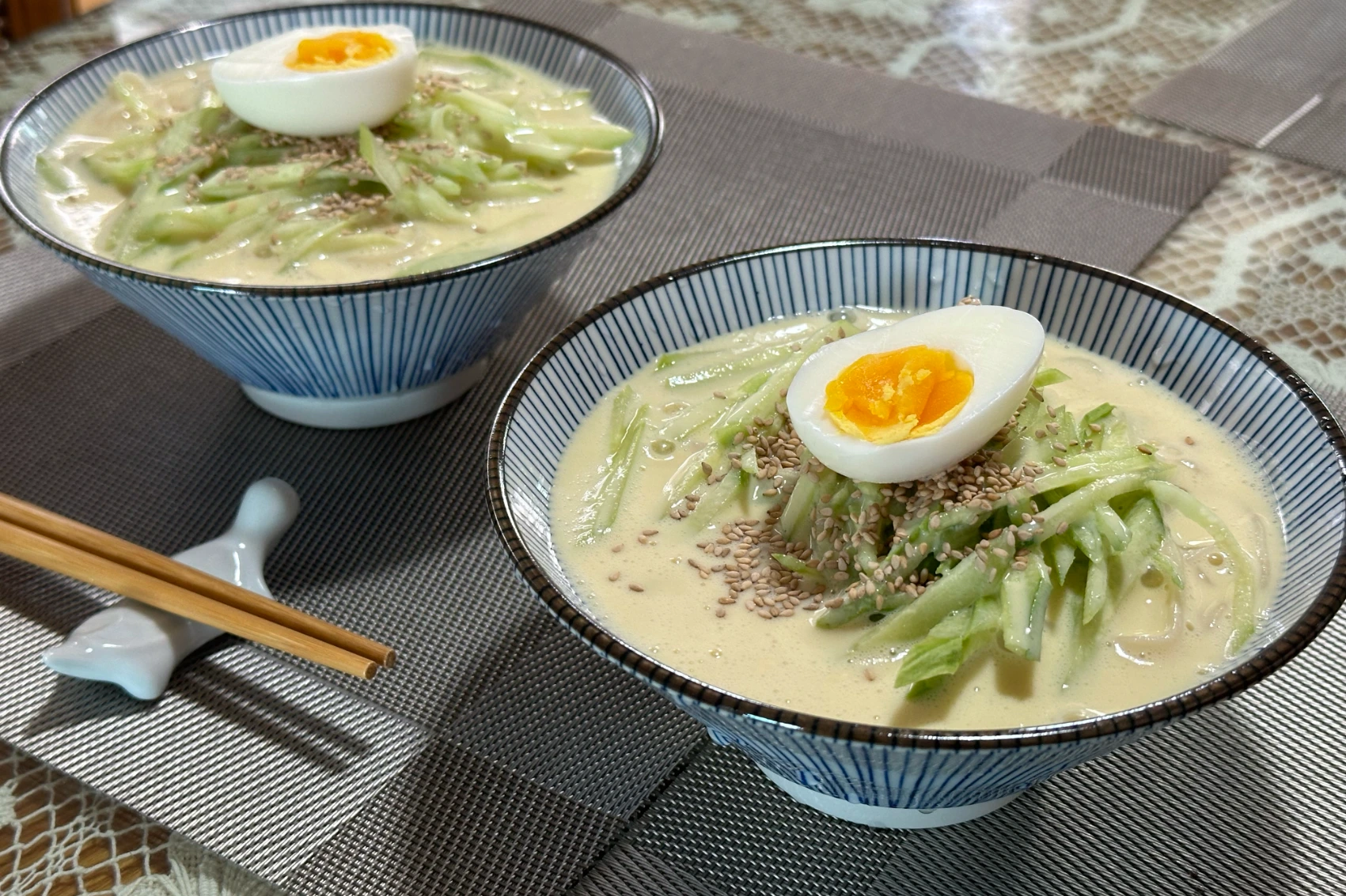 Two bowls of kongguksu soup in South Korea