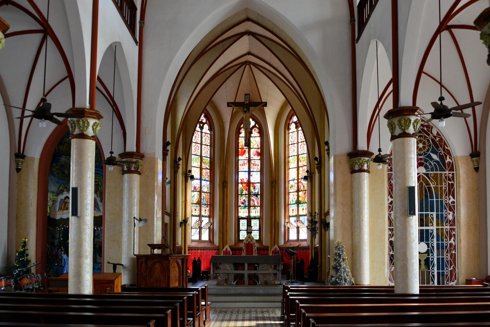 Stained-glass windows inside the Sacred Heart Cathedral in Lomé, Togo