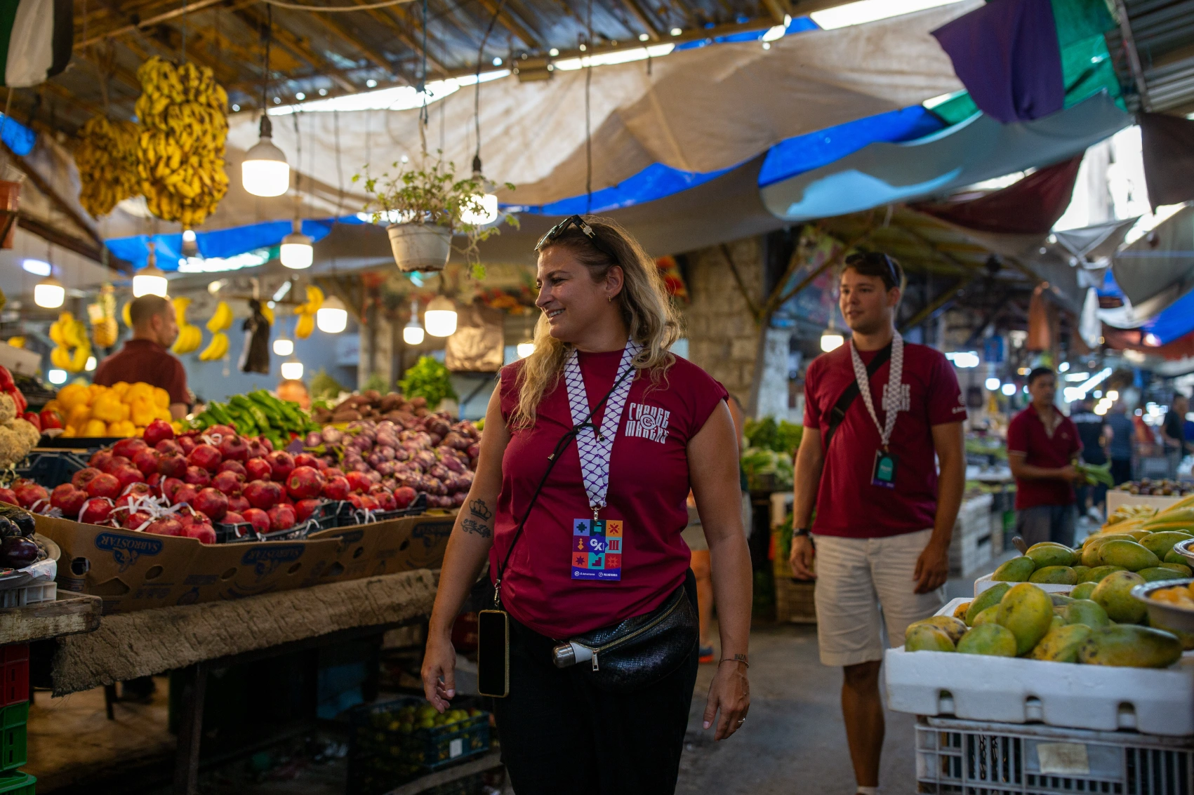 Food market in Jordan A woman traveller walks through a food market in Jordan
