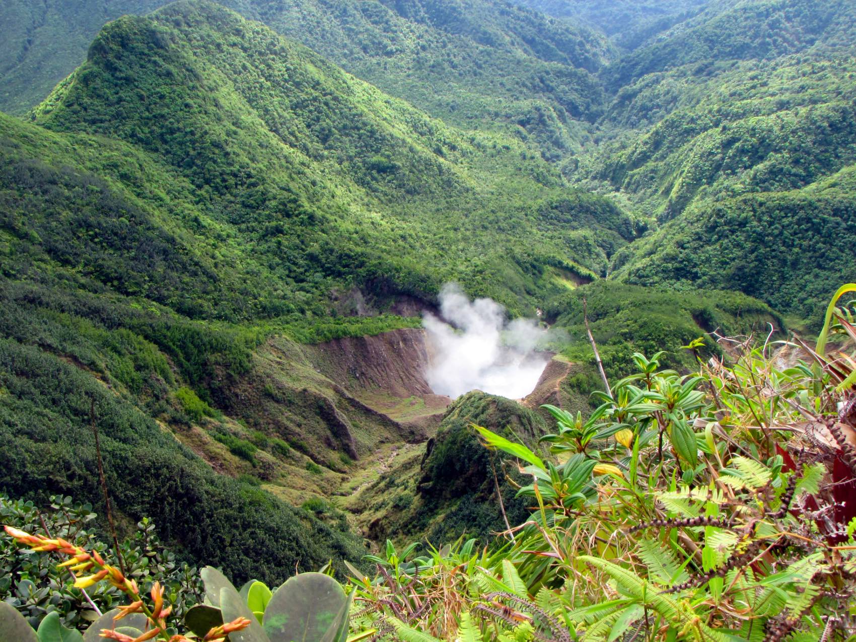 Steam coming off the Boiling Lake in Dominica in the Caribbean