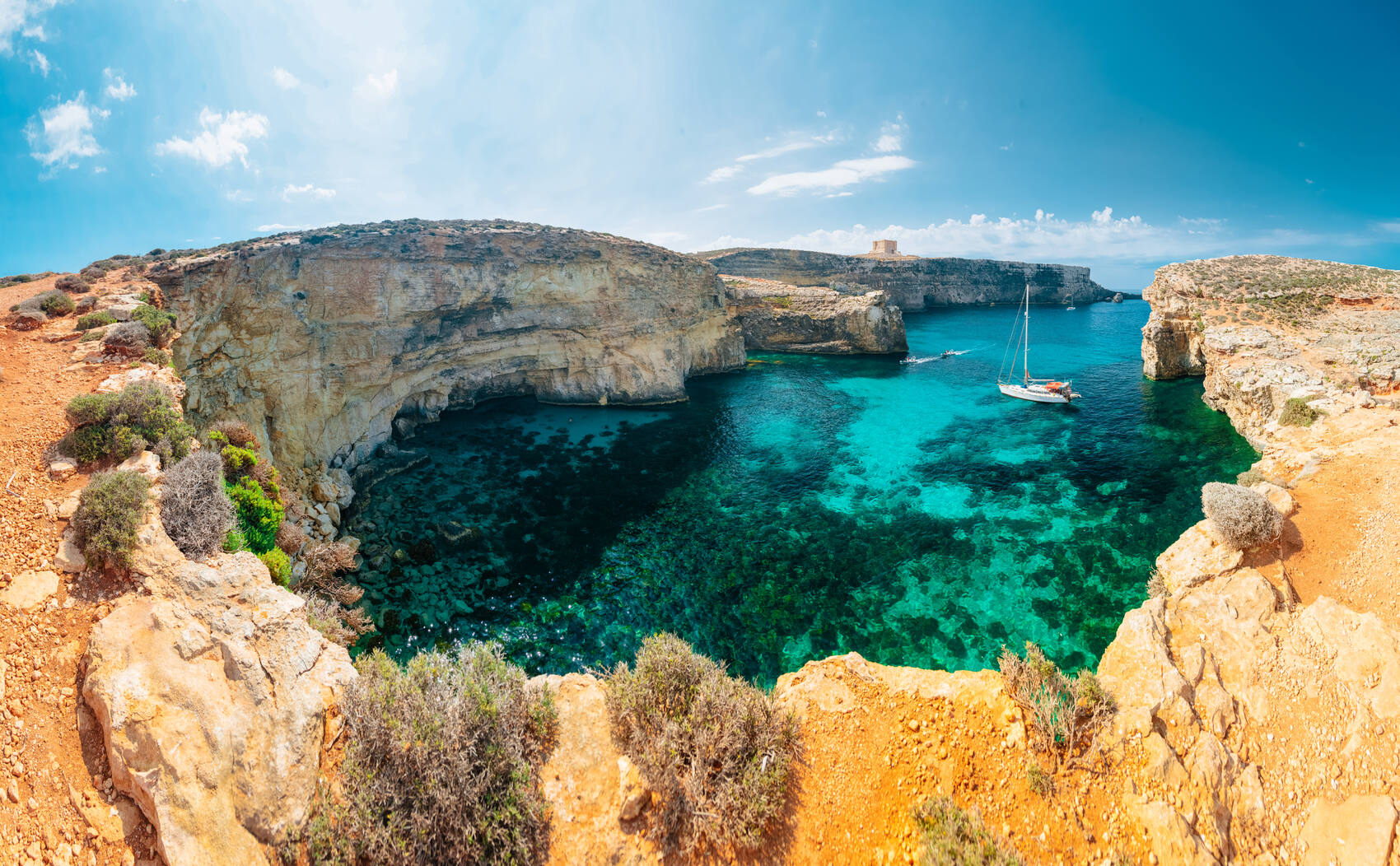 A beautiful cove lapped by the waters of the Mediterranean Sea in Malta