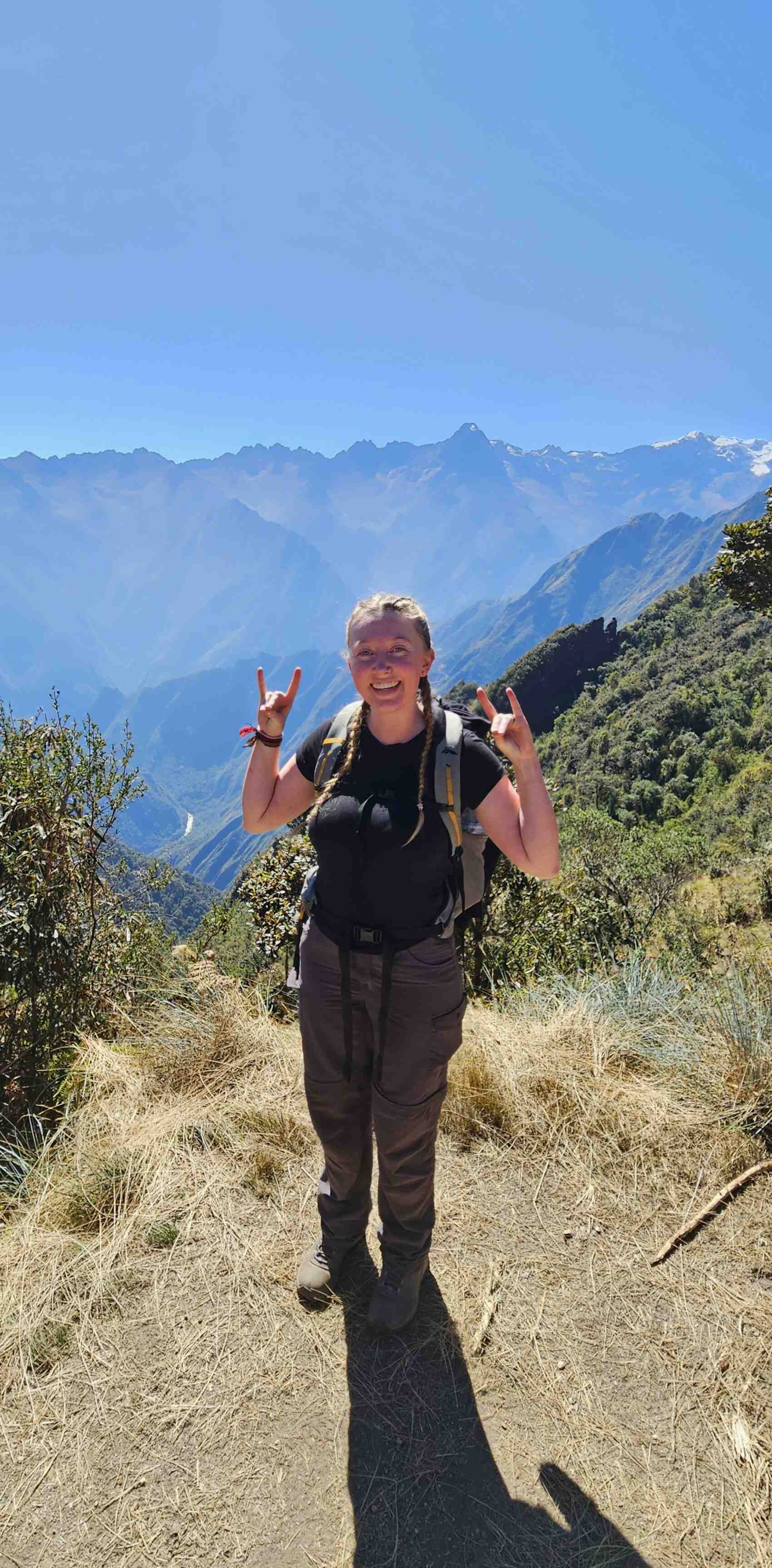Traveller Milly from New Zealand posing for a picture in Peru