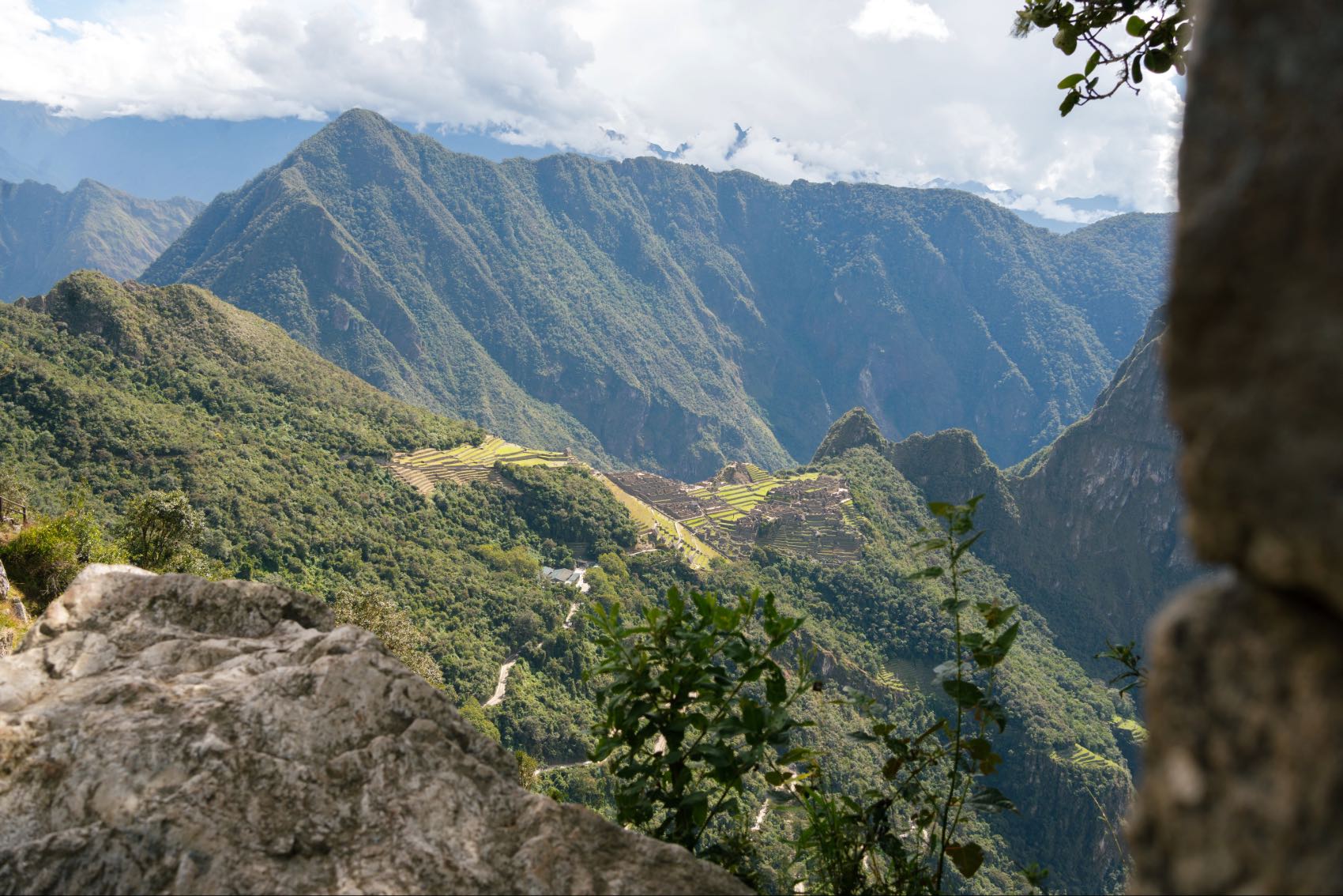 The panoramic view from atop the Sun Gate at Machu Picchu in Peru