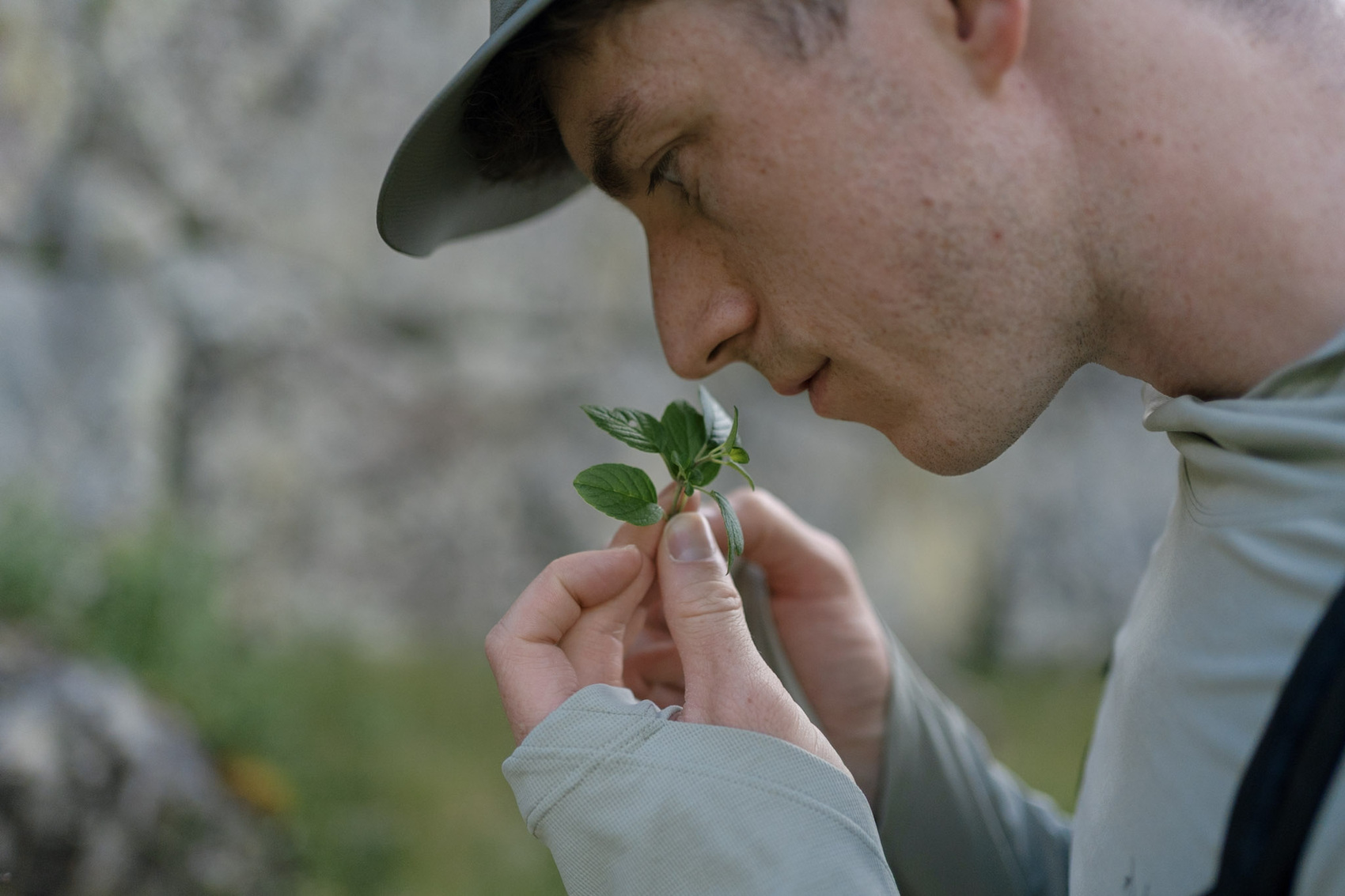 Stine’s husband David smelling mint in Peru
