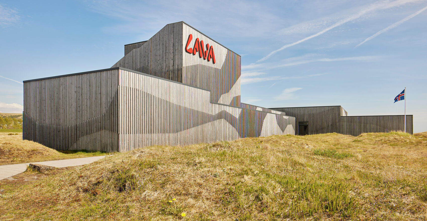 View on the exterior of the Lava Centre in Hvolsvöllur, Iceland — Lava Centre