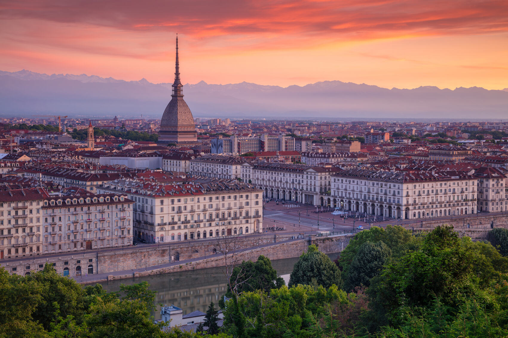 An aerial view at sunset of Turin in Italy &mdash; RudyBalasko