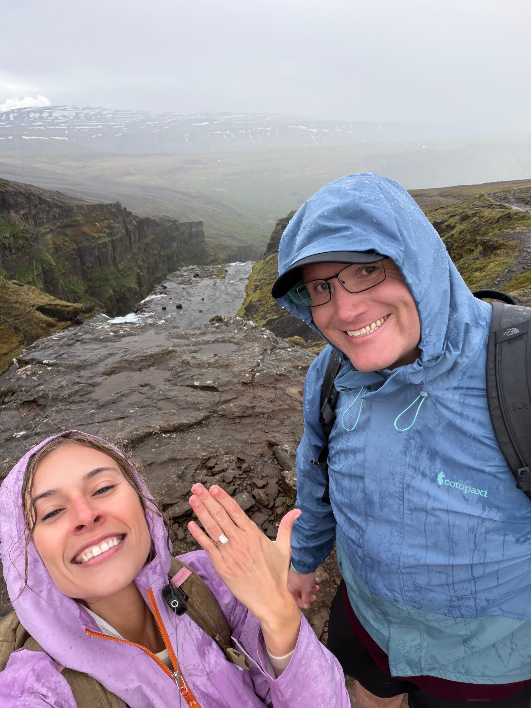 The happy couple post-engagement in Iceland