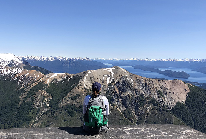 Thankful for quiet moments of reflection overlooking Cerro Catedral peak and the Andes