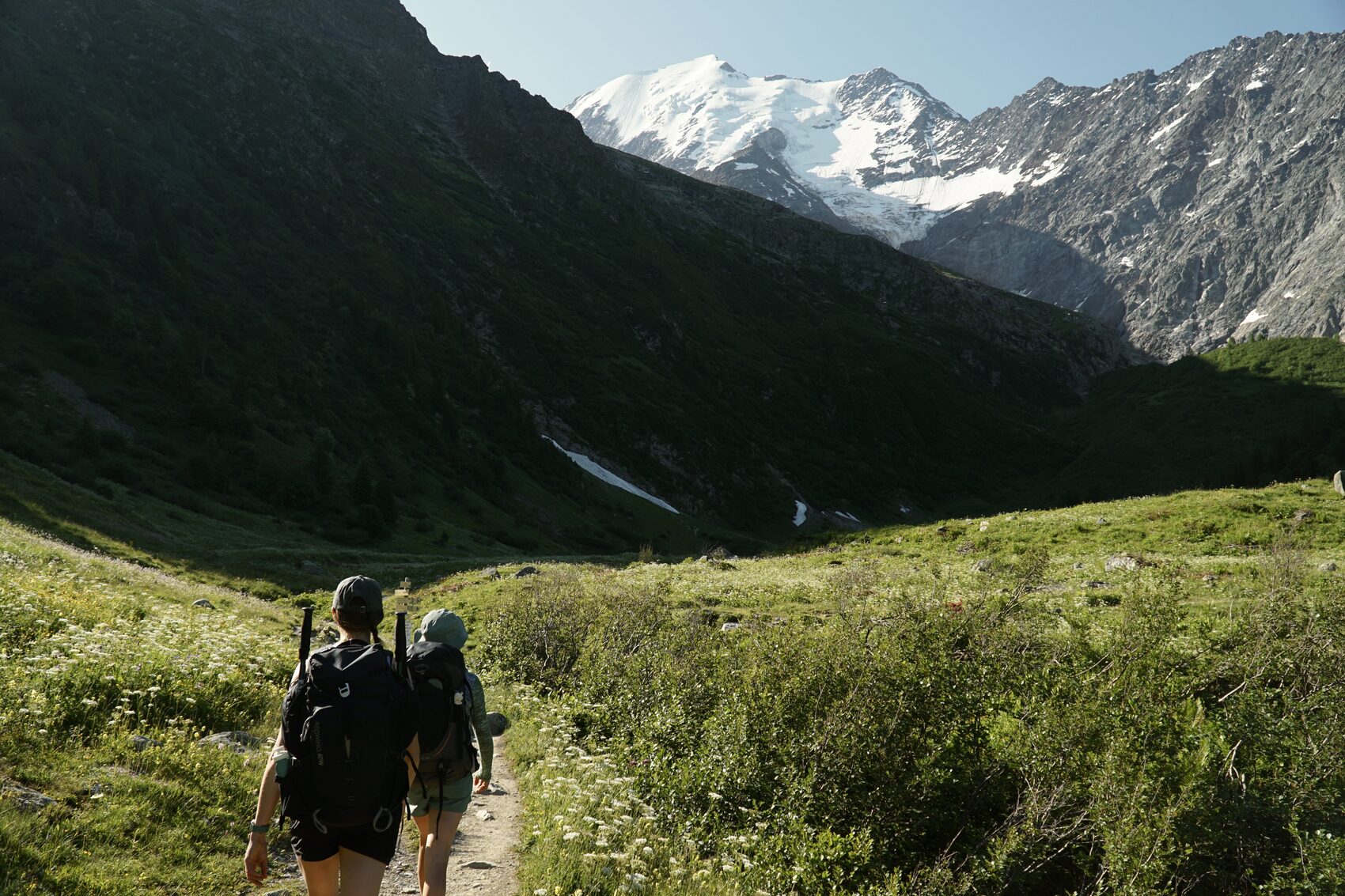 Hikers walking near Mont Blanc in Switzerland