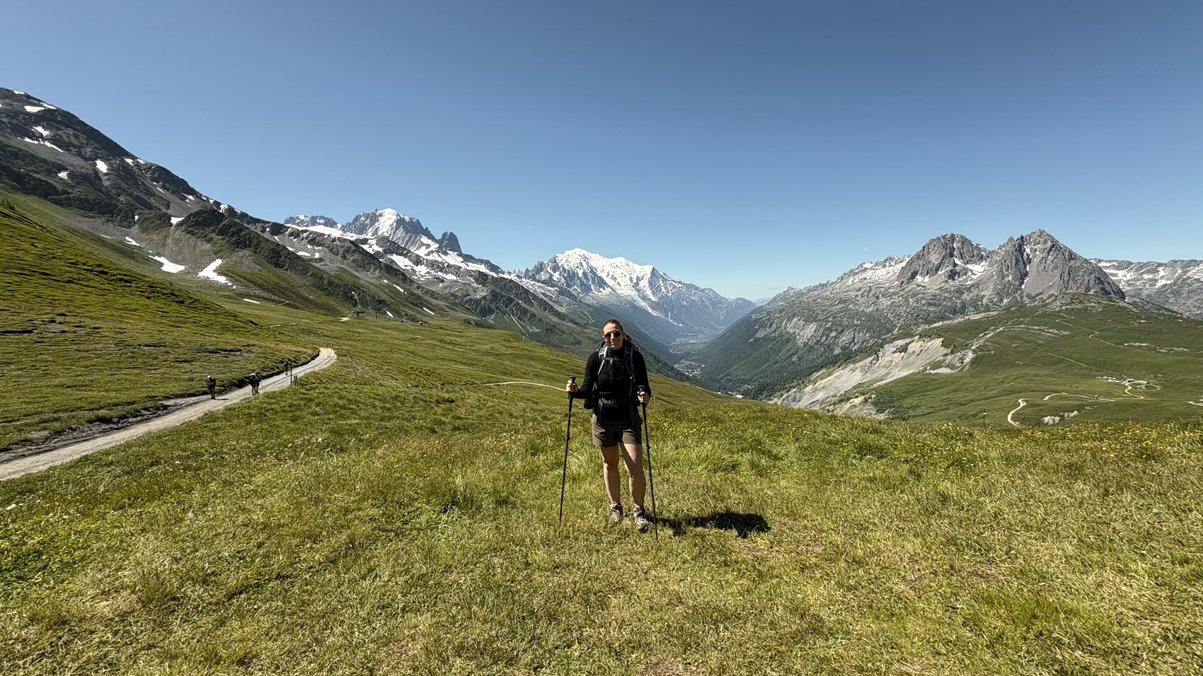 Alessia hiking the trail near Mont Blanc in Switzerland