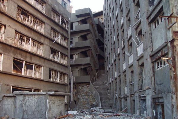 Buildings and the so-called the Stairway to Hell, Hashima Island, Japan. Photo courtesy Jeff Dunsworth.