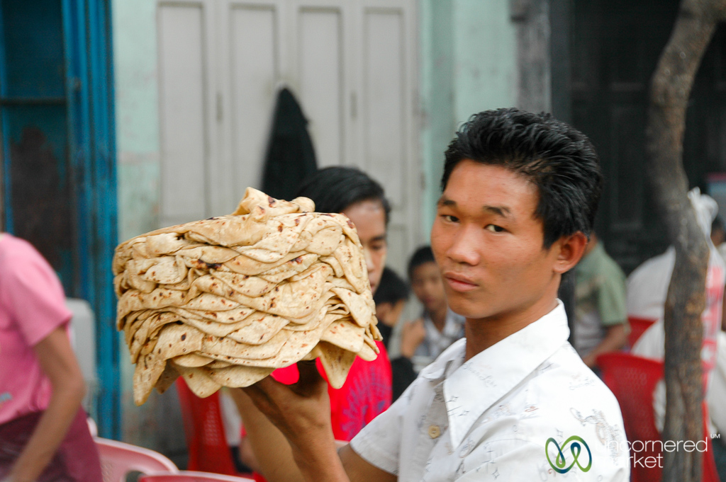 Street-side chapatti and curry restaurant Mandalay.