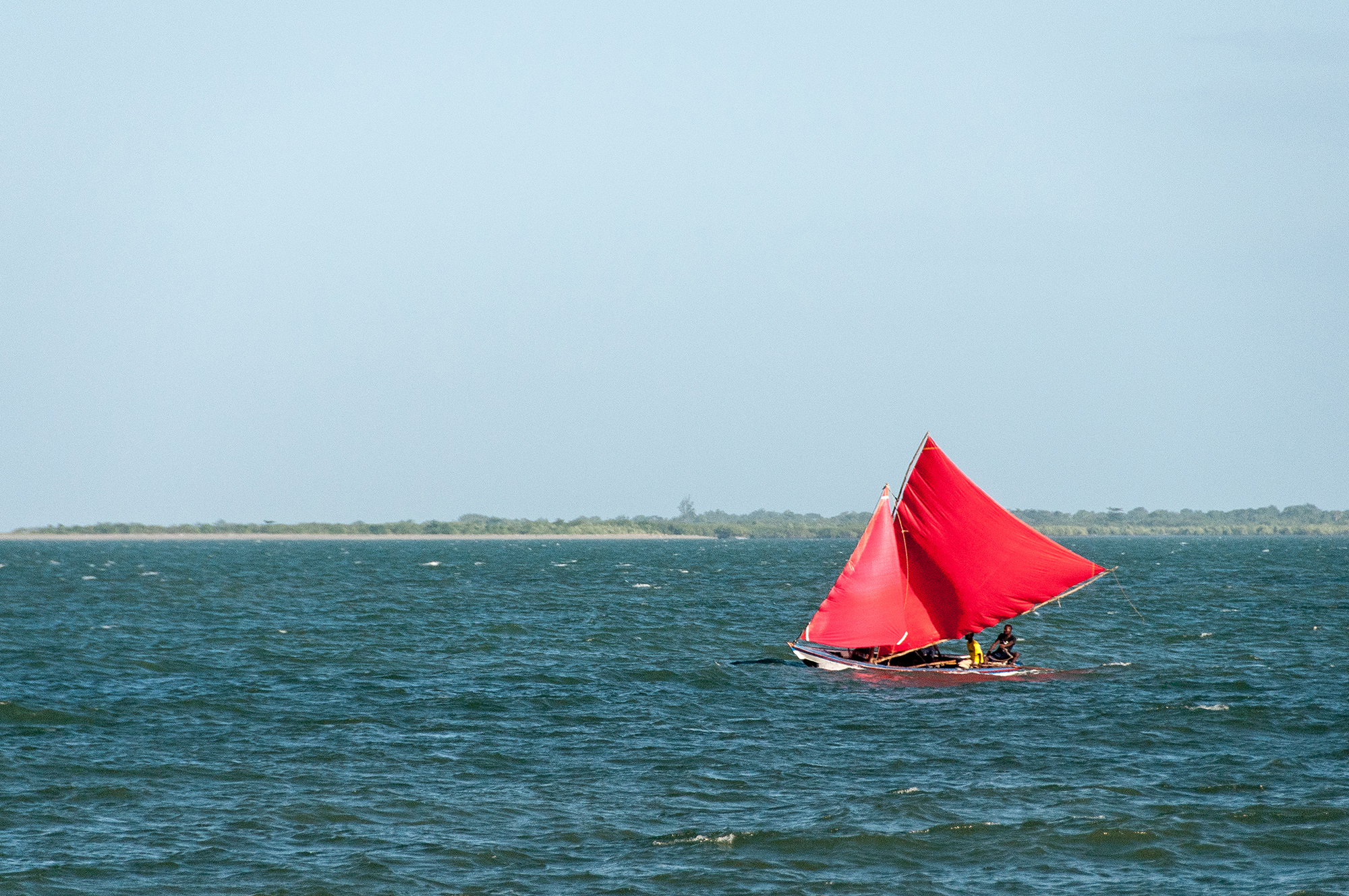 Old tradition on water. A Bois Fouille boat sails on the Gulf of Gonâve outside of Port-au-Prince.