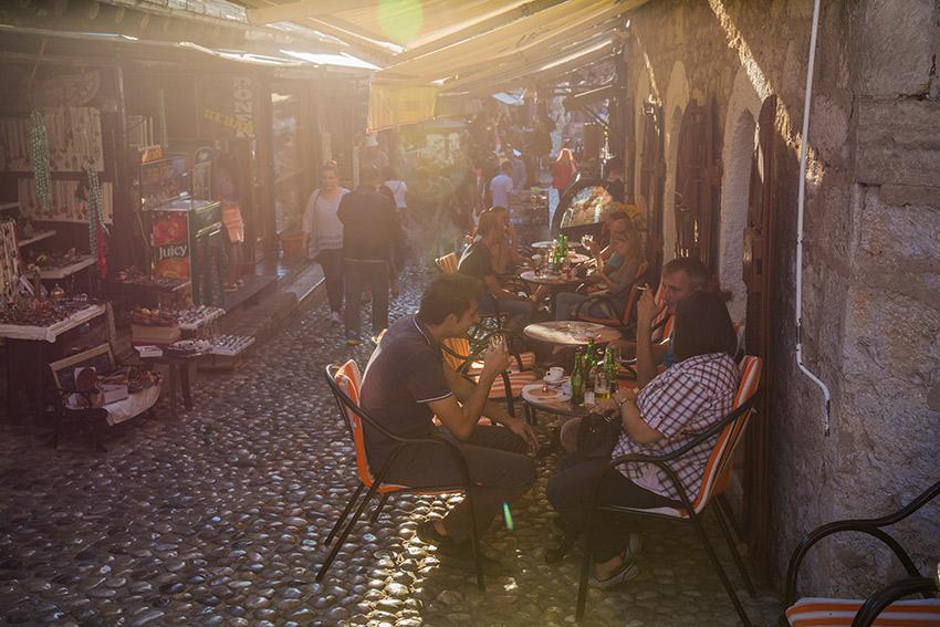 Taking a break on the streets of old town Mostar.