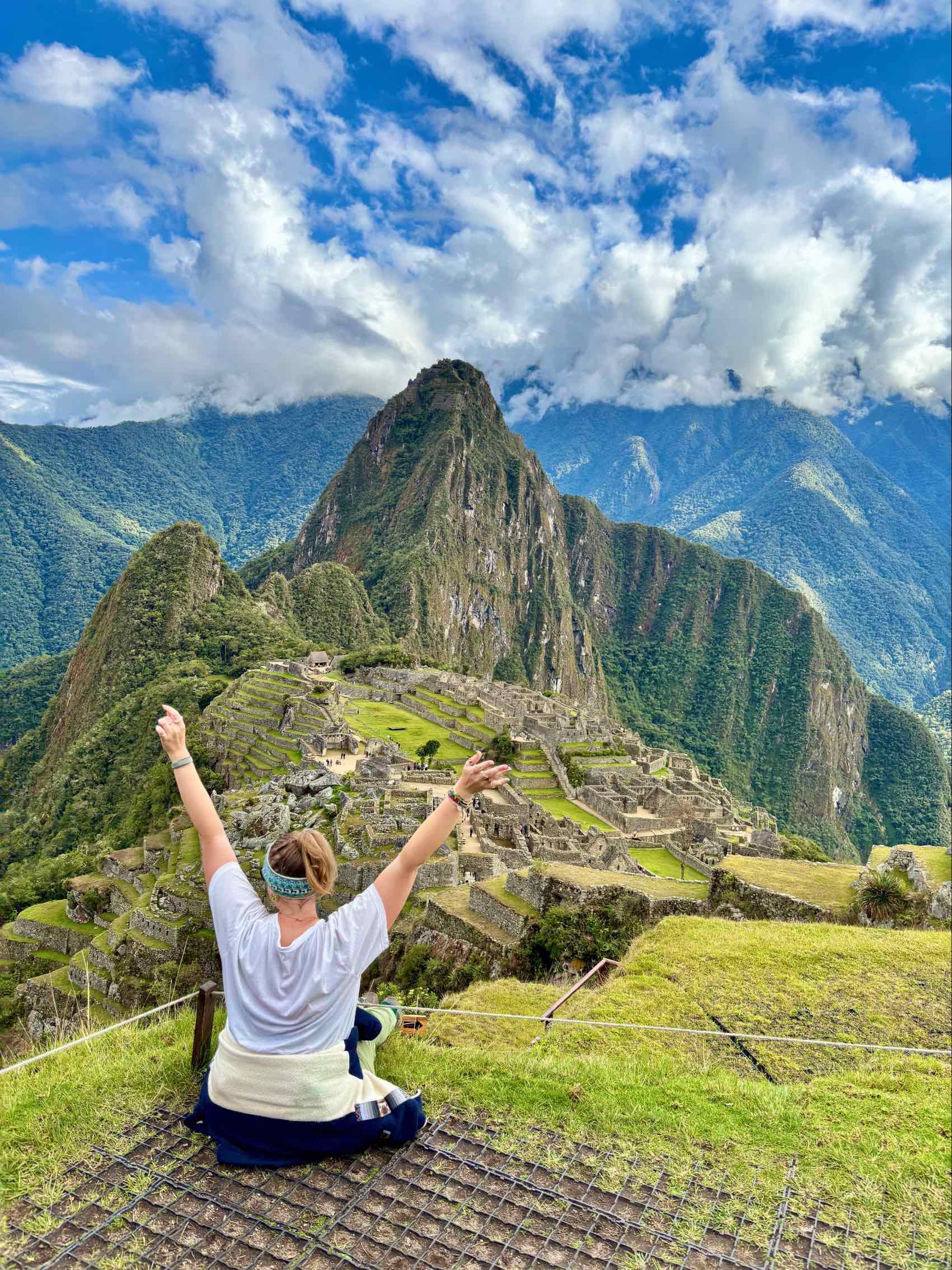 Katy Rix posing for a photograph in Machu Picchu in Peru in South America