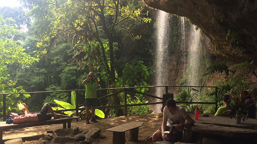 Here is our cave camp behind a waterfall. Photo courtesy Lauren Andre.