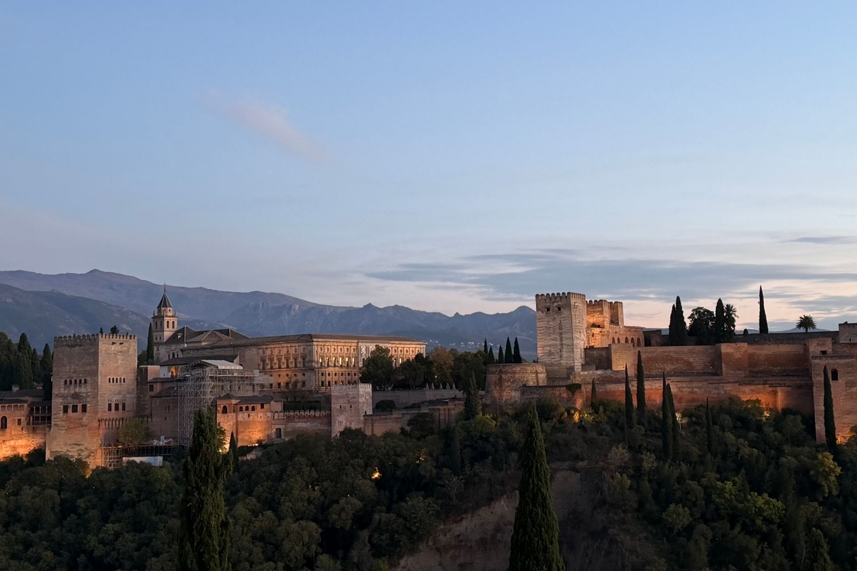 The Alhmabra at sunset in Granada, Spain
